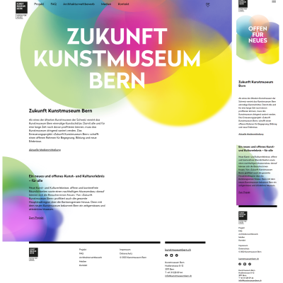 Screenshot der Startseite von zukunft.kunstmuseumbern.ch