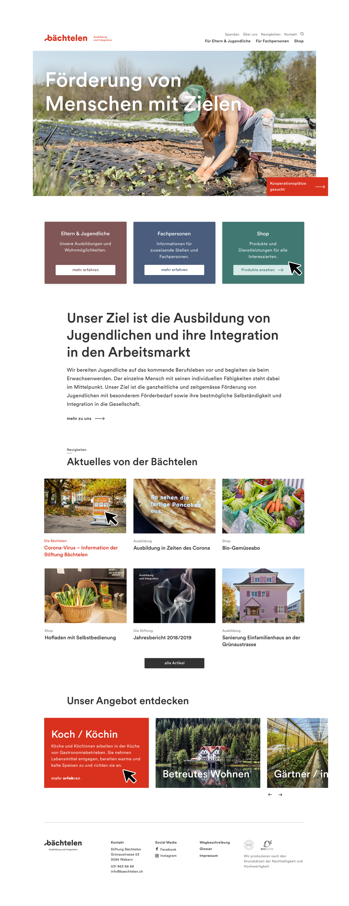 Screenshot Startseite Stiftung Bächtelen