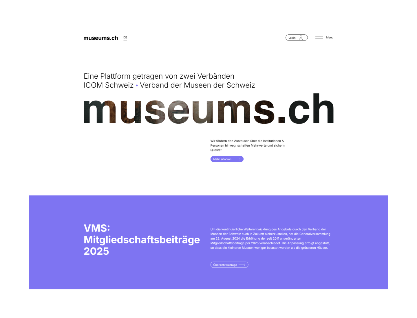 Screenshot Startseite museums.ch