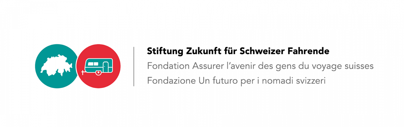 Es werden auf einem Bild das Logo und die Wortmarke gezeigt, welche für die Stiftung Zukunft für Schweizer Fahrende erarbeitet worden sind.
