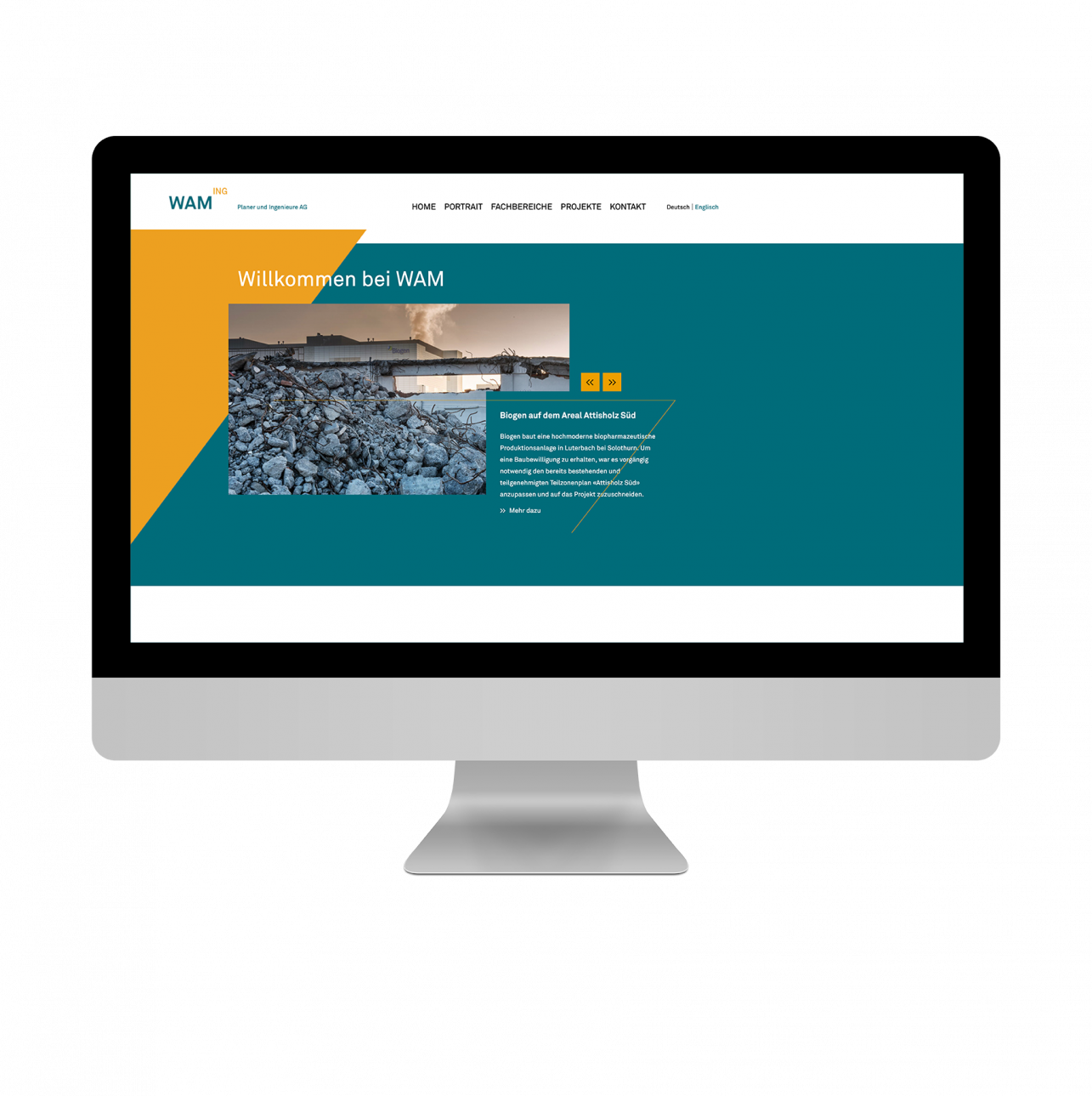 Die Illustration zeigt die Startseite von WAM Ingenieure für den Bereich Webdesign. 