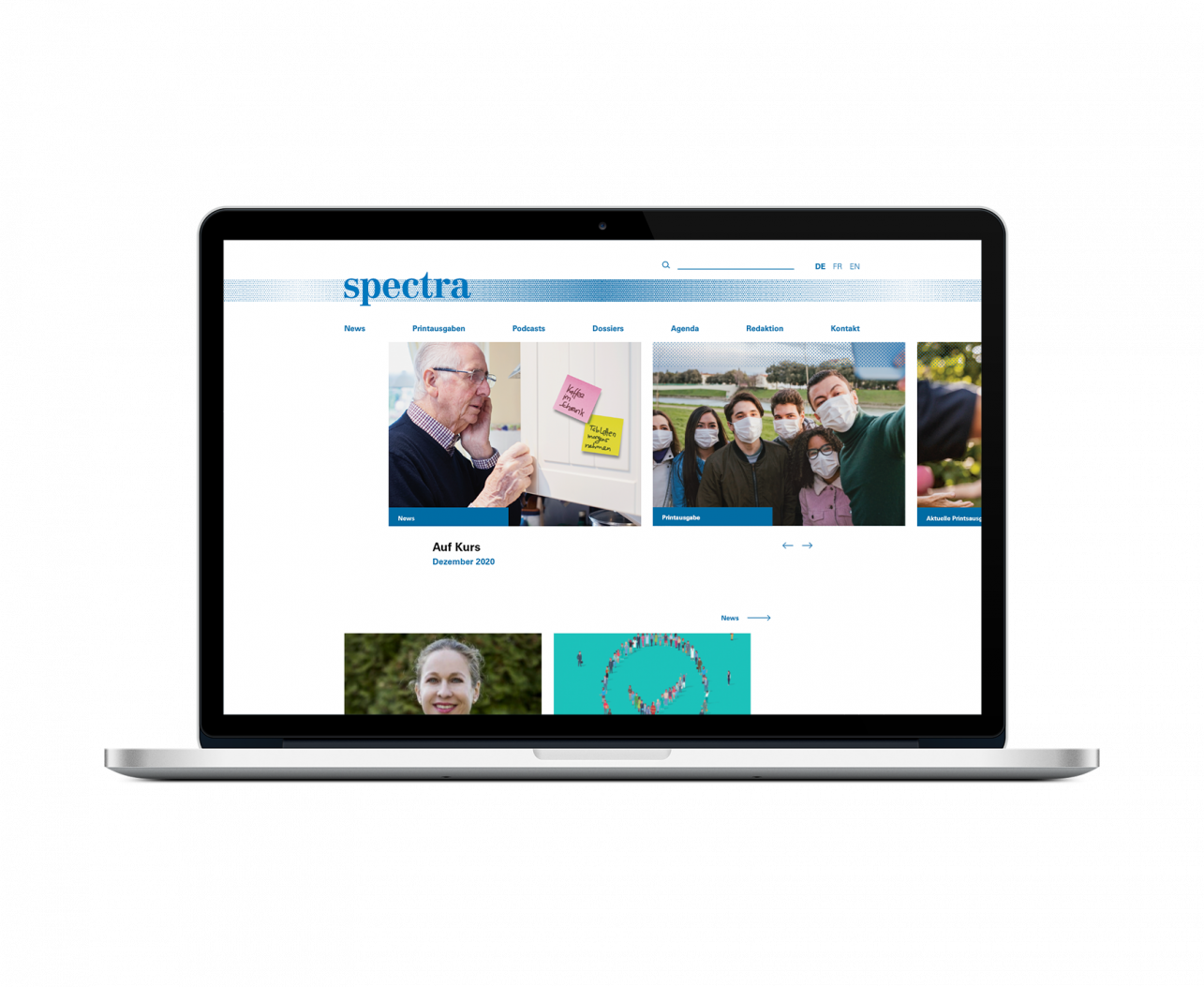 Mockup der Website Spectra-online.ch, auf der die Startseite dieser Website zu sehen ist.