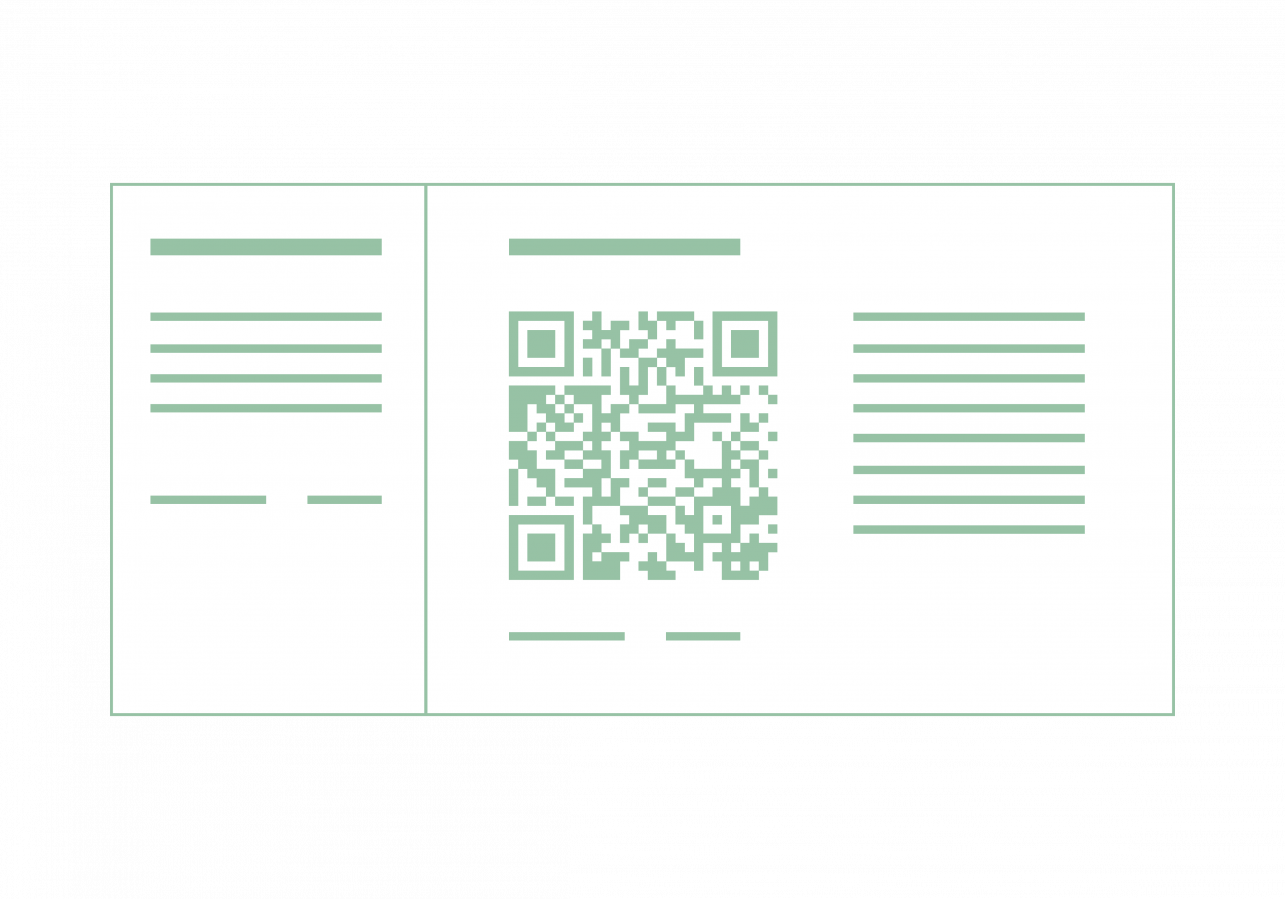 Grafik des Zahlteils einer QR-Rechnung. Darauf sind drei stilisierte Abschnitte zu sehen, in der Mitte der QR-Code.