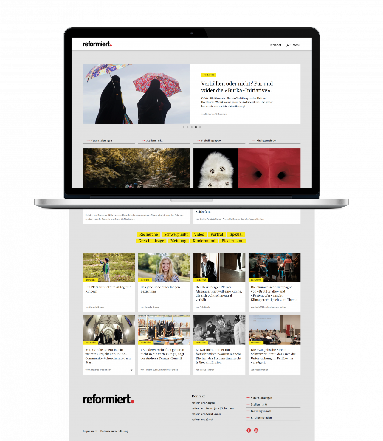 Screenshot der Startseite von reformiert.info, dargestellt als Ansicht auf einem Laptop-Bildschirm