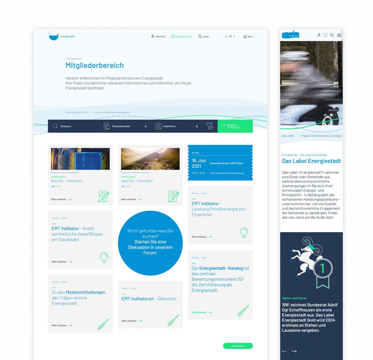 Screenshot des Mitgliederbereichs von Energiestadt.ch