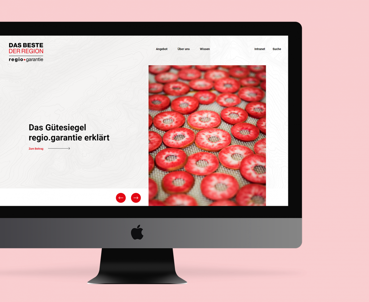 Screenshot der Startseite von regionalprodukte.ch, dargestellt als Ansicht auf einem Computerbildschirm.