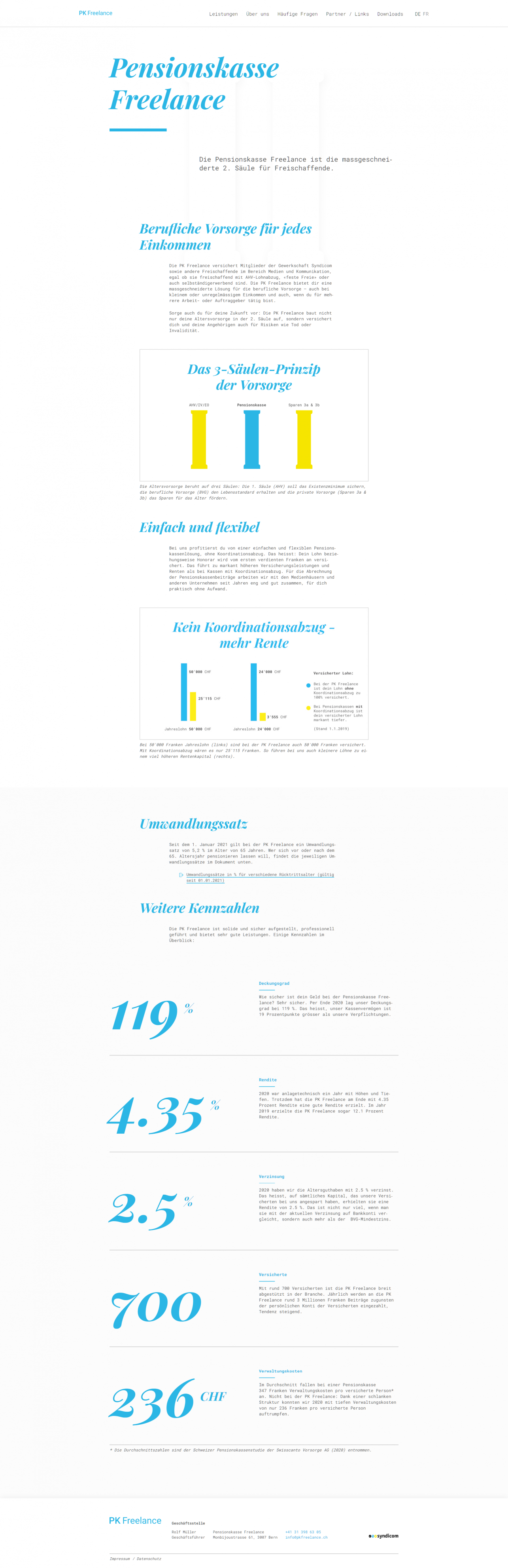 Screenshot der Startseite von pkfreelance.ch, programmiert von fugu GmbH Webagentur Bern