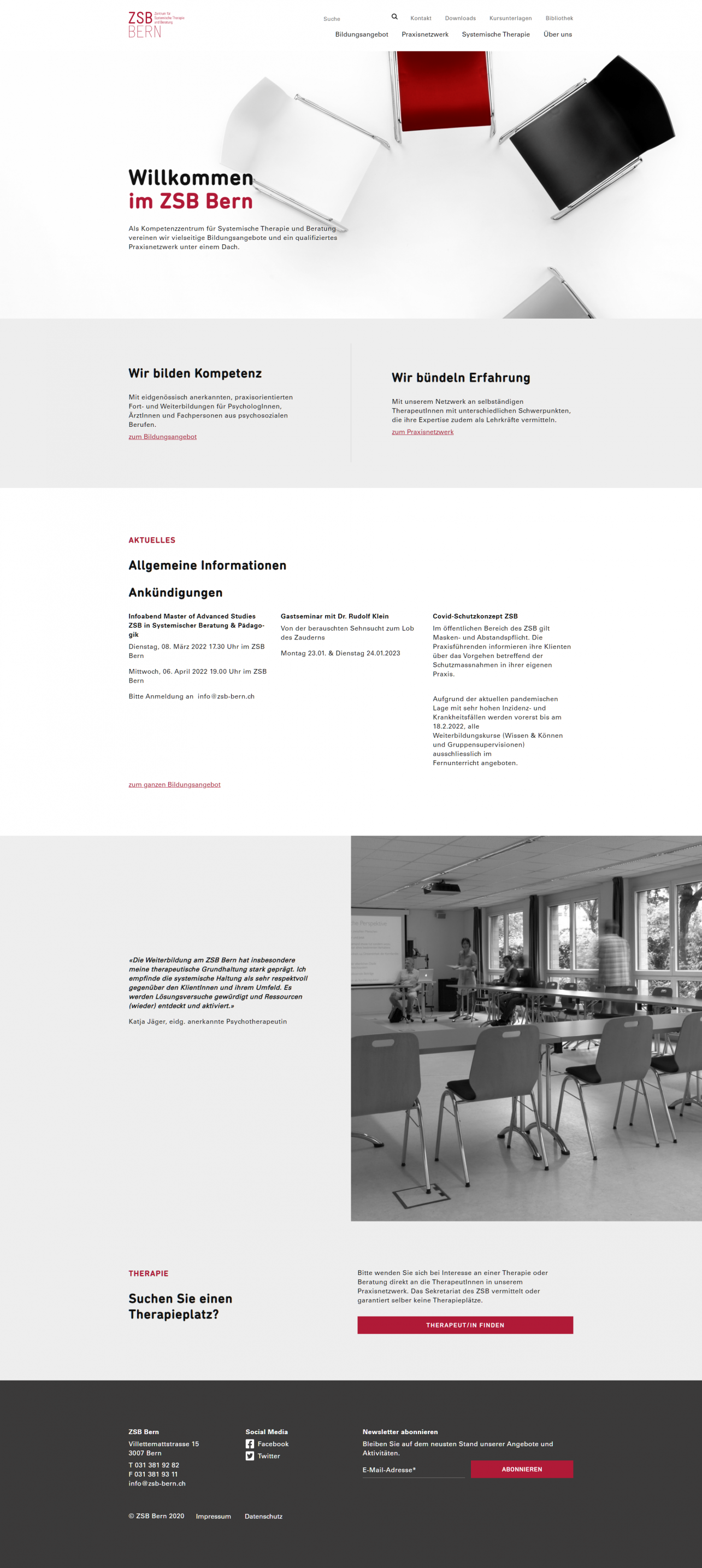 Screenshot der Startseite von zsb-bern.ch, Design und Programmierung von fugu GmbH Webagentur Bern