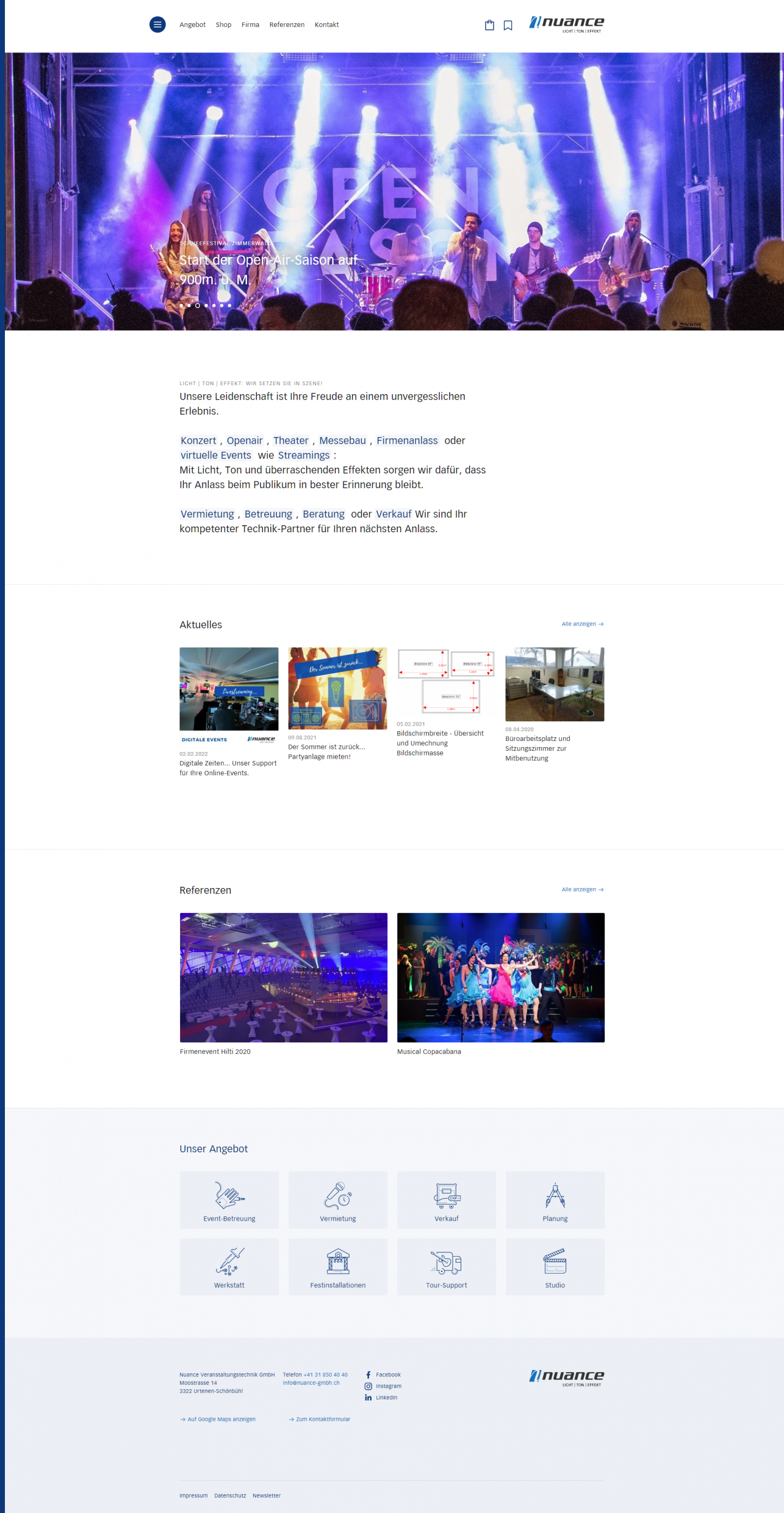 Screenshot der Startseite von nuance-gmbh.ch, Programmierung & Design by fugu GmbH Webagentur Bern