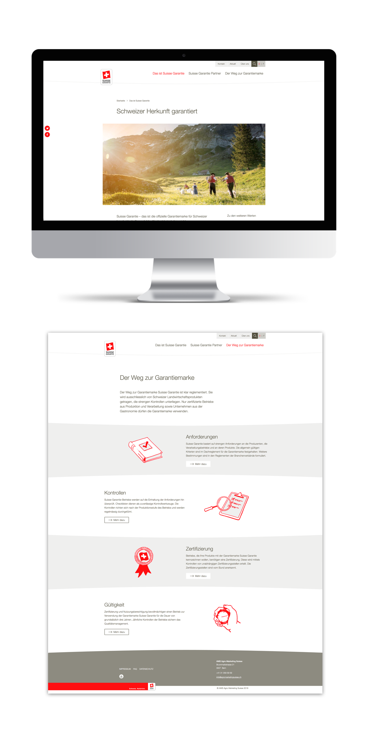 Webdesign Bern: Bild zeigt Ausschnitt der Webseite mit Illustrationen für die Webseite, die einzelne Teilgebiete von Suisse Garantie auf der Webseite bildlich illustrieren.