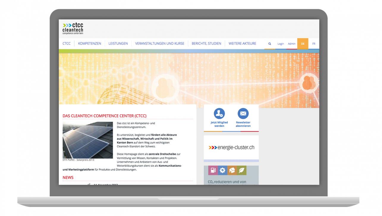 Das Mockup des Laptops stellt einen Ausschnitt der Website dar. 