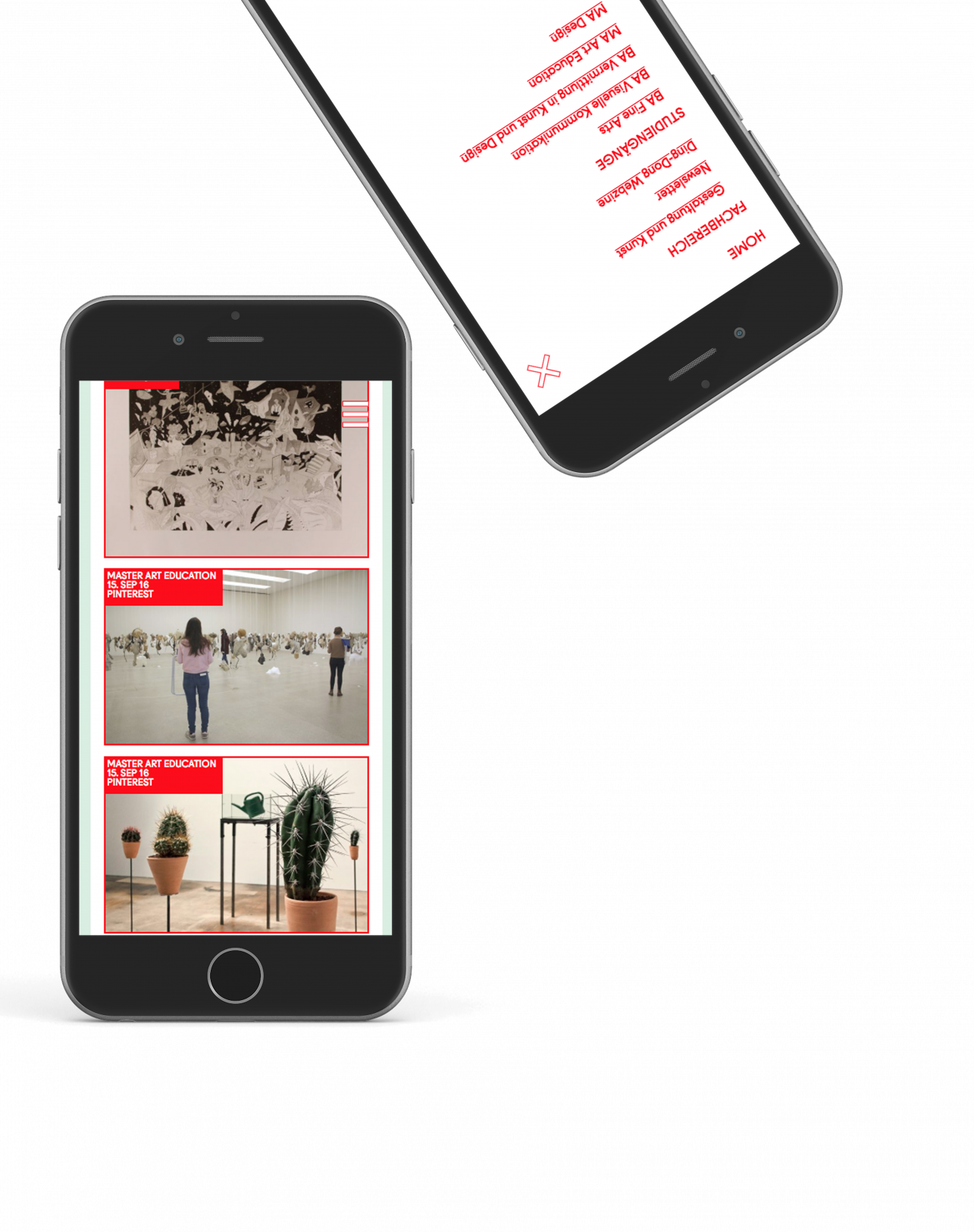 Smartphones mit der Social Wall und der Webseiten-Navigation – Webdesign Bern – Bern Kultur